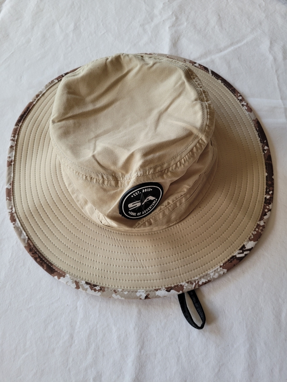 SA Men Sun Bucket Hat in Khaki with Camo Trim